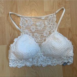 Aerie Lightly Lined Cream Floral Eyelet Bralette